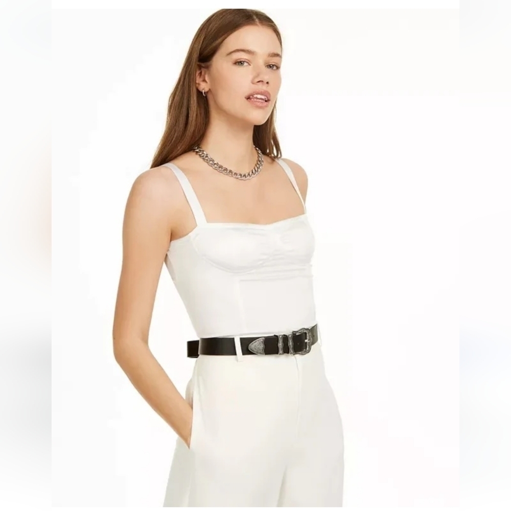 Danielle Bernstein White Corset Bustier Tank Top Square Neck Ruched Size 8